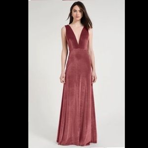 Jenny Yoo Logan Dress in Cinnamon Rose Stretch Velvet